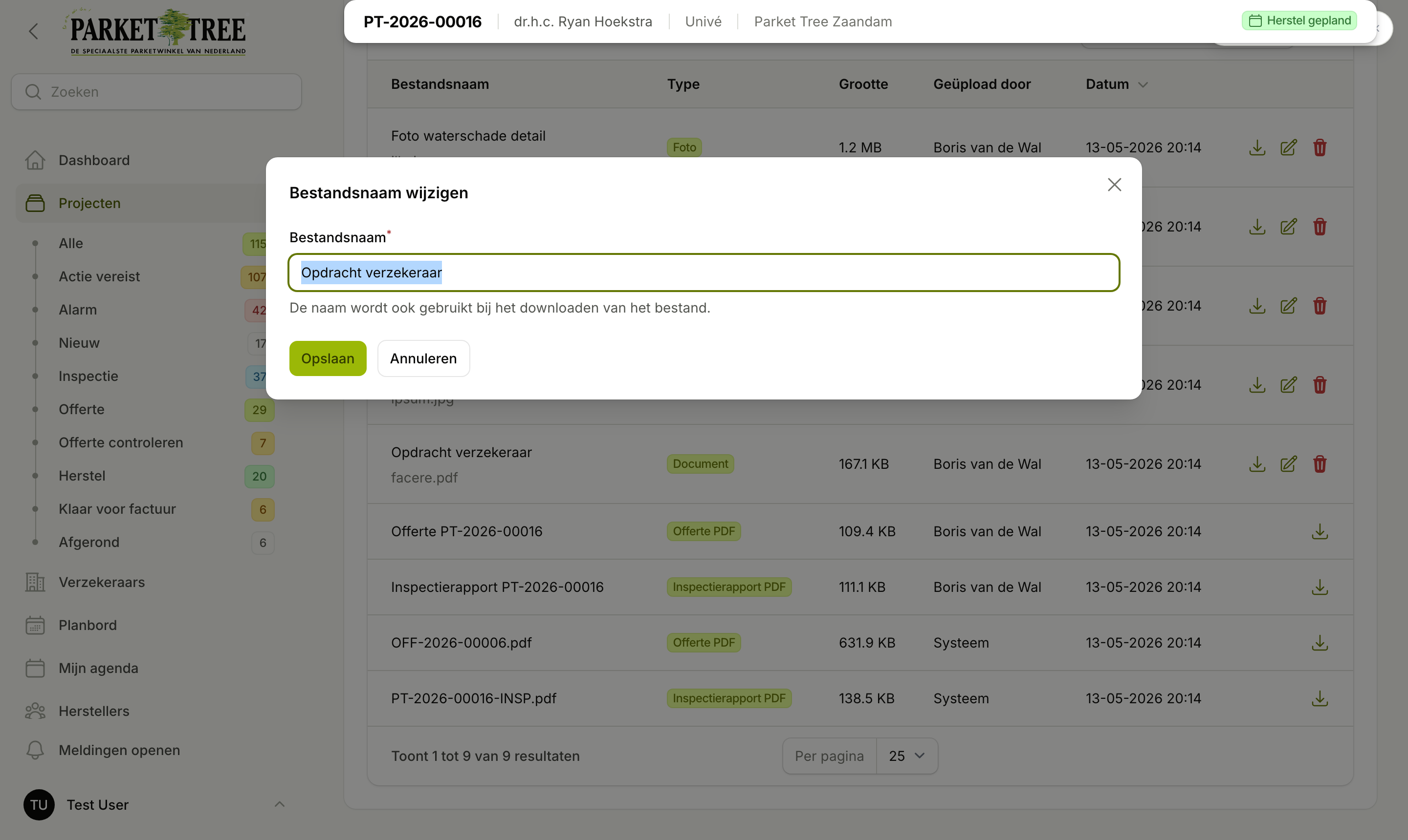 Modal Bestandsnaam wijzigen